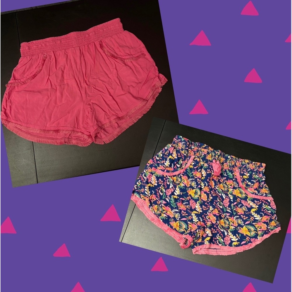 Japna Pink and Floral Fringe Pajama Lounge Shorts Set of 2 (Women's XL)